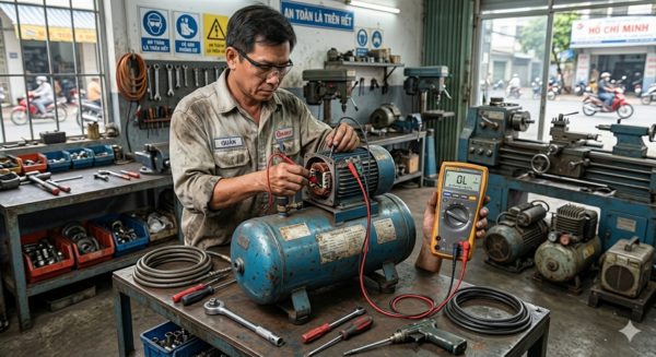 Kiểm tra mô tơ máy nén khí 1HP cũ trước khi mua