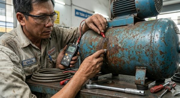 Kiểm tra bình chứa khí máy nén khí cũ có bị rỉ sét