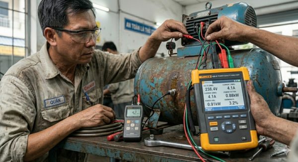 Đo điện năng tiêu thụ của máy nén khí 1HP cũ