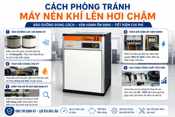 Bảo dưỡng định kỳ giúp phòng tránh tình trạng máy nén khí lên hơi chậm
