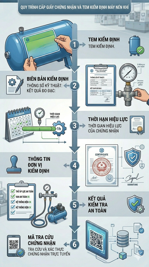 Ảnh minh họa các thành phần trong giấy chứng nhận kiểm định máy nén khí