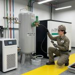Kỹ thuật viên kiểm tra và bảo dưỡng máy nén khí đúng cách