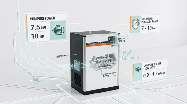 Thông số kỹ thuật máy nén khí trục vít Hitachi 7.5kW 10HP