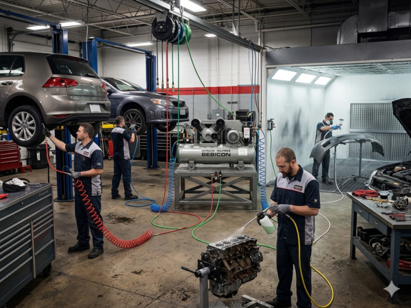 Máy nén khí sử dụng trong garage sửa chữa ô tô và xe máy