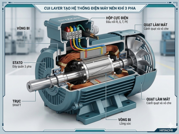 Cấu tạo motor máy nén khí 3 pha