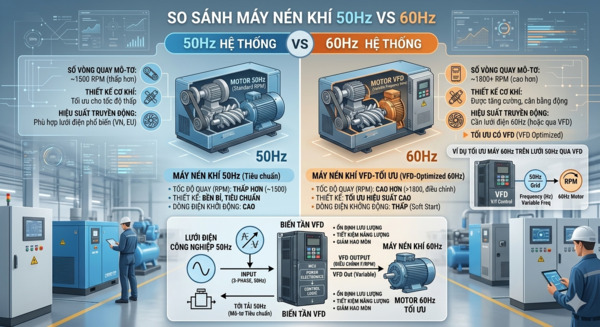 So sánh máy nén khí 50Hz và 60Hz khi sử dụng tại Việt Nam