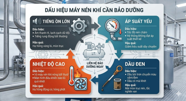 Các dấu hiệu nhận biết máy nén khí cần bảo dưỡng