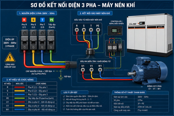 Các ký hiệu dây điện phổ biến trên hệ thống máy nén khí công nghiệp hiện đại