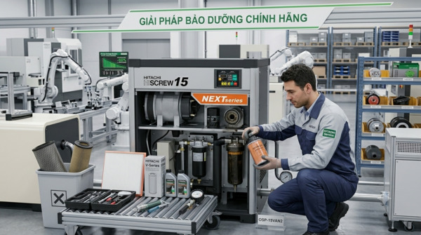 Dễ dàng bảo trì máy nén khí Hitachi 15kW thay lọc dầu và lọc gió định kỳ