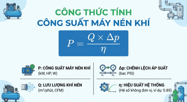 Hình ảnh về công thức tính theo lưu lượng khí nén