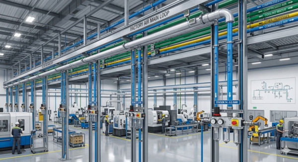 Thi công đường ống khí nén trong nhà xưởng công nghiệp