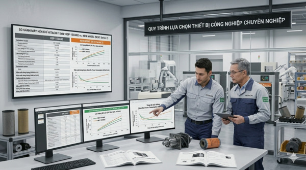 Kinh nghiệm chọn mua máy nén khí Hitachi 15kW phù hợp nhu cầu sản xuất