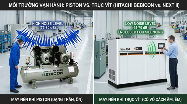 So sánh độ ồn máy nén khí trục vít và piston