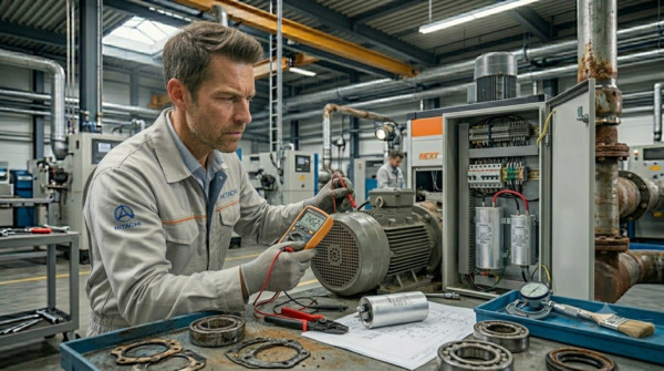 Kiểm tra motor và tụ điện khi máy nén khí chạy yếu hơi
